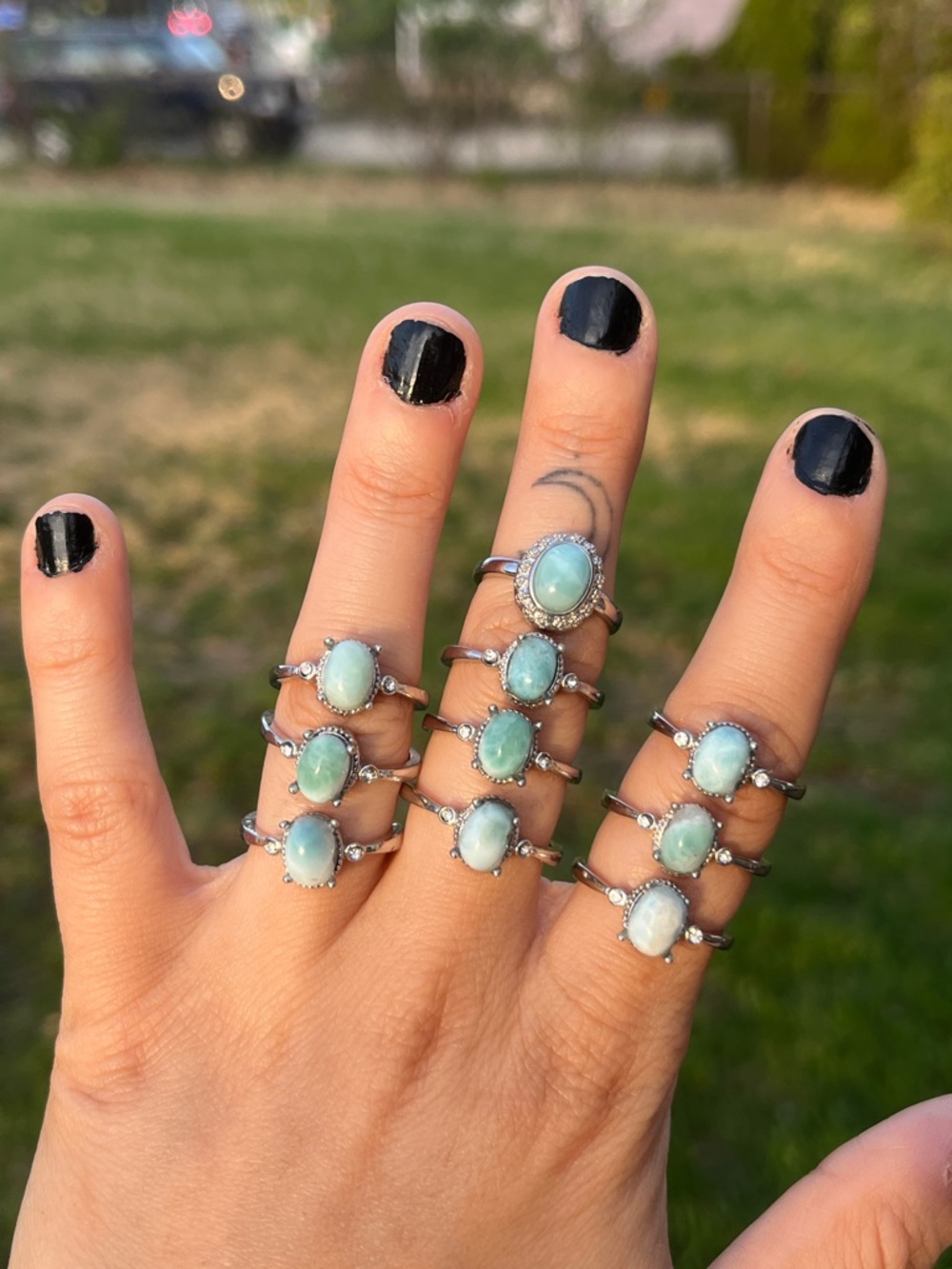 Adjustable Silver Larimar Rings